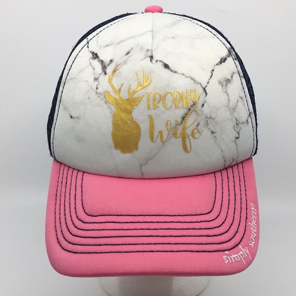 Simply Southern Trucker Hat Trophy Wife Pink and Navy Blue adjustable backstrap